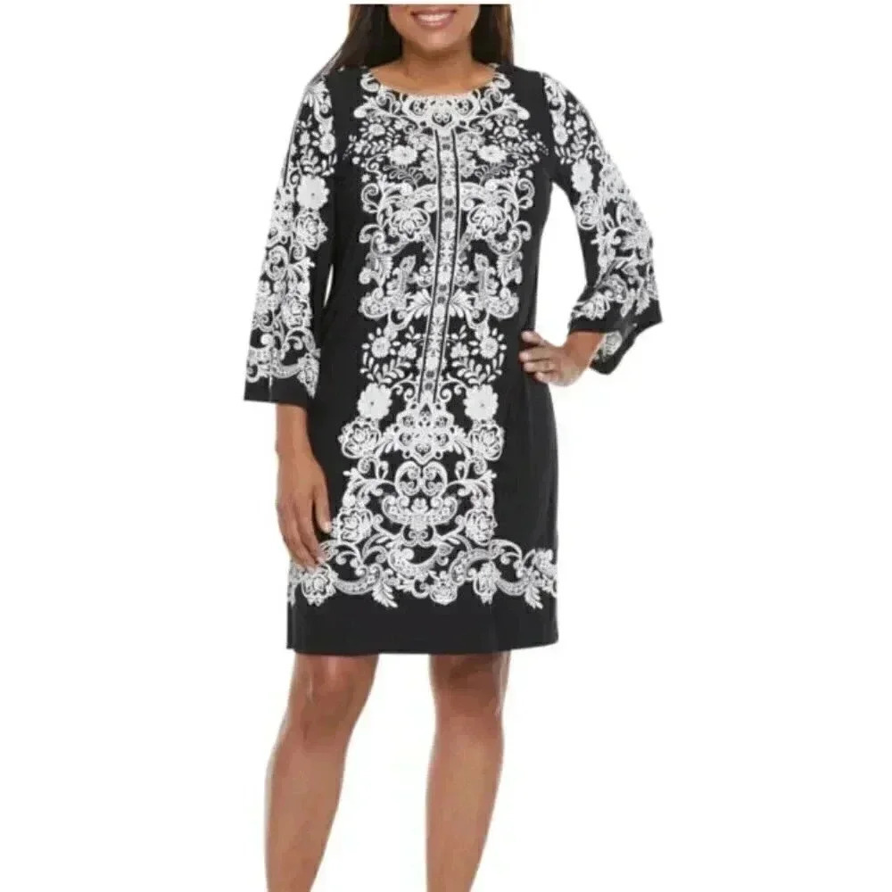 Studio 1-Petite 3/4 Sleeve Shift Dress